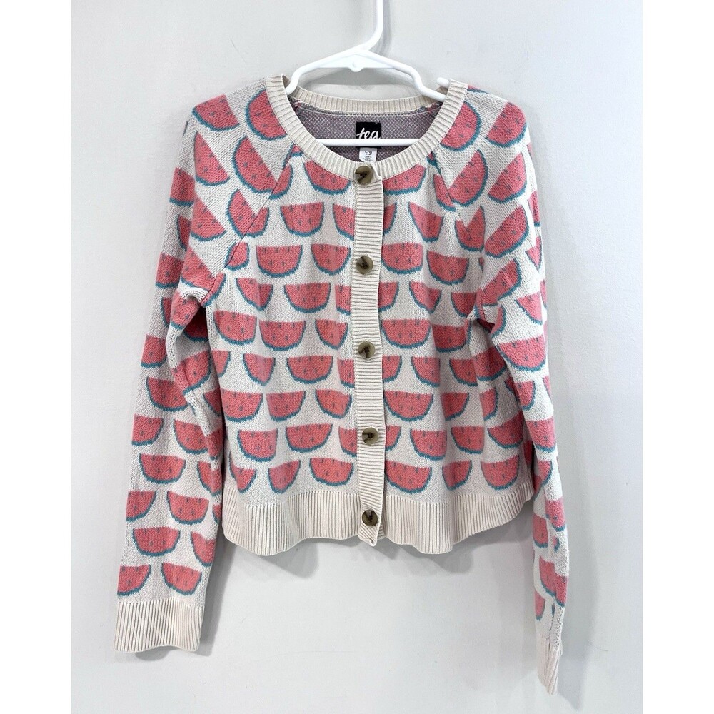 Girls Tea Collection Beige Pink Watermelon Cardigan Large 8/10